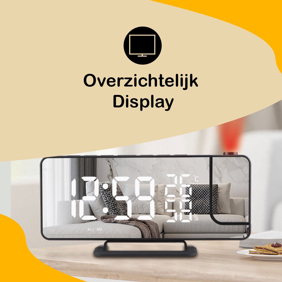 Premes - Wekkerradio met Projectie - Zwart - AM/FM - Op Netstroom - Digitale Klok - Wekkerradio’s - Projectiewekker - Wekker met Projectie - Klok Digitaal - Klokje - Klokken — cadeau in Elektronica - foto 4