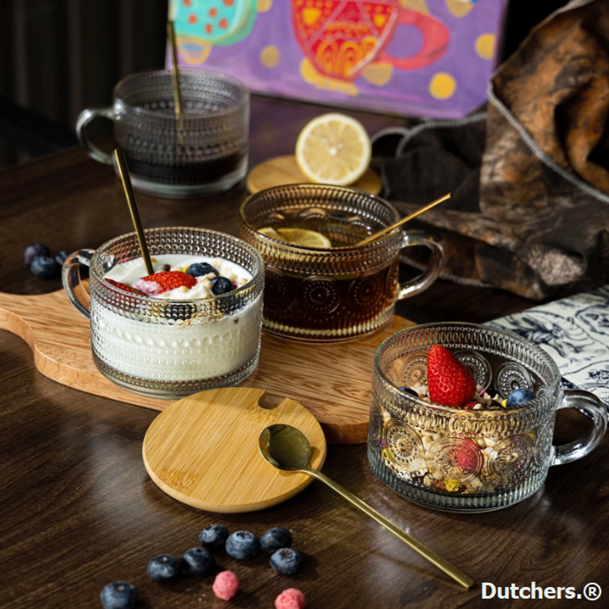 Dutchers.® Overnight Oats Potjes - Set van 4 - Retro - Lepels Inbegrepen - Potjes van Glas - 540ml - Glazen Potjes met Deksel - Overnight Oats - Muesli Beker - Hygiënisch - Lunchpot - Yoghurtbeker - Milieuvriendelijk - Glas & Bamboe - Ontbijt & Lunch — cadeau in Kookcadeaus - foto 6