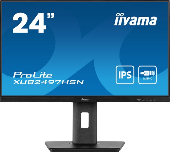 24″ iiyama ProLite XUB2497HSN IPS Monitor Full HD USB-C Dock RJ45 LAN USB-Hub 5x Ergonomisch