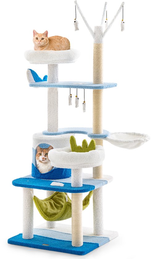 COSTWAY Krabpaal groot, 174 cm, kattenboom met hangmat & kattenhol