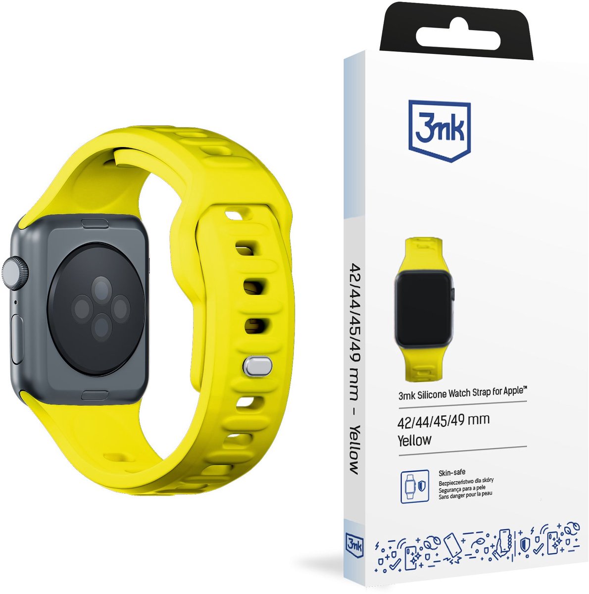 Bandje voor 42/44/45/46/49 mm Geel (big) - 3mk Silicone Watch Strap