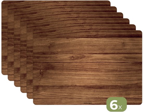 Napperons - 6 pièces - 45x30 cm - Set de table en plastique - Marron - Aspect bois - Dessous de Assiettes - Décoration de table - Accessoires de décoration de table de Cuisine - Dessous de verre en Vinyl - Décoration de table