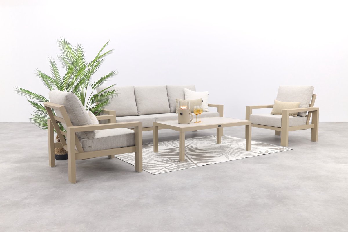 Van der Garde Tuinmeubelen Verano/Atlanta stoel-bank loungeset (4-delig) - Latte Taupe/Zand/Beige/Latte