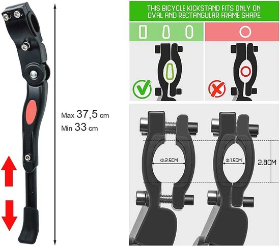 Béquille Vélo Réglable Alliage Aluminium – 33-40 Cm, Compatible 20-29 Pouces, VTT Route BMX Pliant
