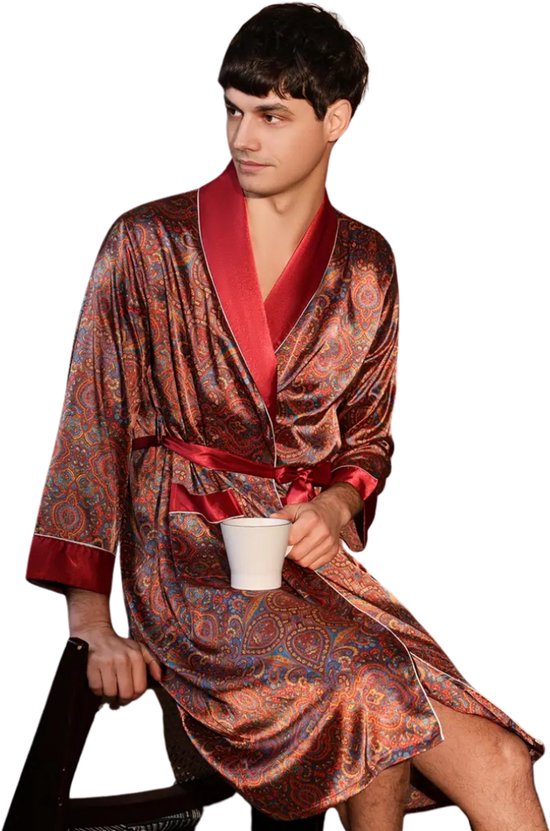 Livano Satijnen Badjas Heren - Kimono - Kamerjas - Satijn - Ochtendjas - Pyjama - Maat S