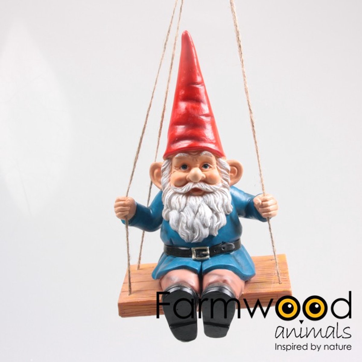 Tuinbeeld Tuinkabouter op schommel | glanzend | 30 cm