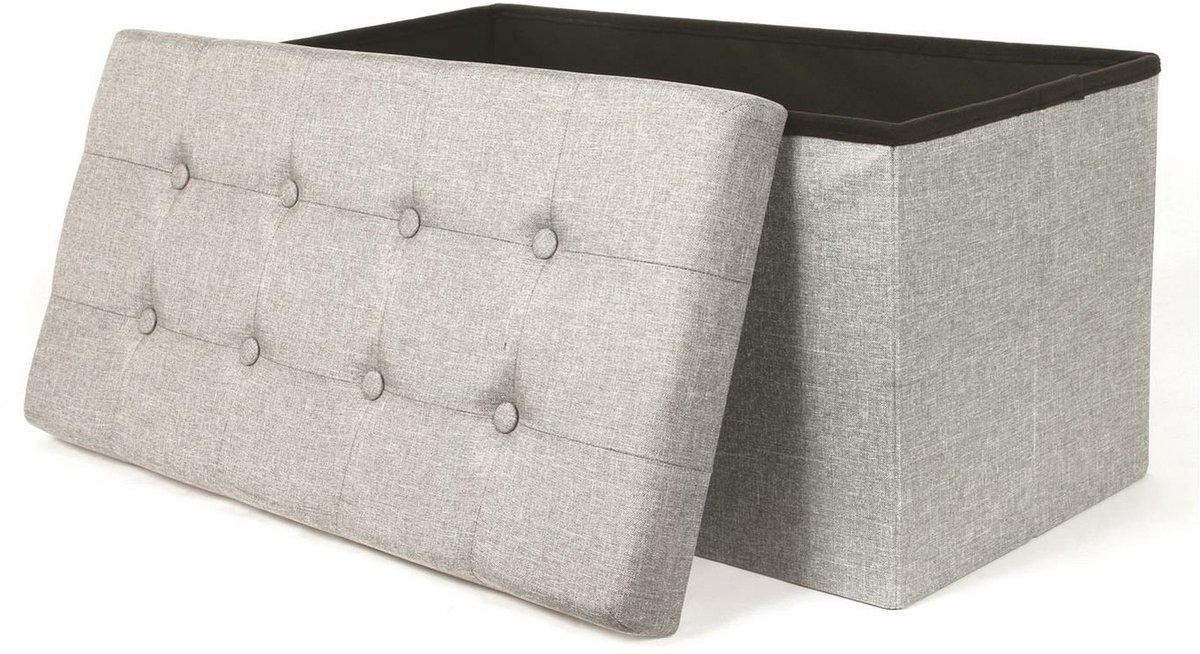 Home Deco - Poef/hocker Chique - opvouwbaar - stof - opbergbox - lichtgrijs - polyester/mdf - 76 x 38 cm