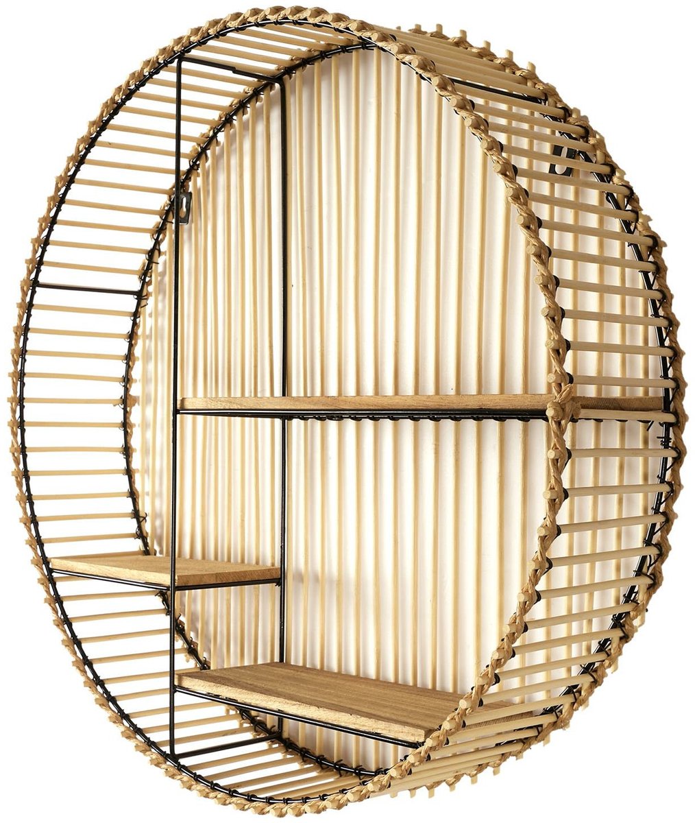 Home Deco Factory Wandplank/wandrek Ibiza - rond - naturel - Boho stijl - 3 plankjes - 53 x 12 cm