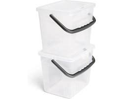 Novaliv 2x wasmiddeldoos met deksel 4 liter I Transparant I 23,5 x 18 x 18,5 cm I Doos waspoeder bewaardoos met handvat wasmiddel bewaarmiddel wasmiddelcontainer waspoedercontainer