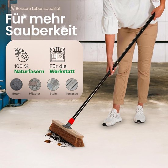 Novaliv kokosbezem 40 cm met steel kokosharen bezem natuurhaar met steel ideaal als werkplaatsbezem halbezem industriële bezem huisbezem veegbezem schildersbezem haarbezem terrasbezem zacht van Novaliv — afbeelding 3