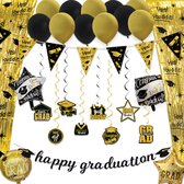 BTH Geslaagd - Feestpakket - Slingers - Ballonnen - Graduation Versiering - Vlag - Zwart & Goud