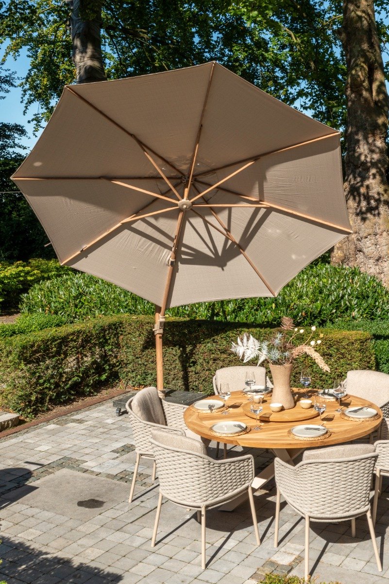 4 Seasons Outdoor Siesta Premium zweefparasol Ø350 cm - zand / houtlook frame