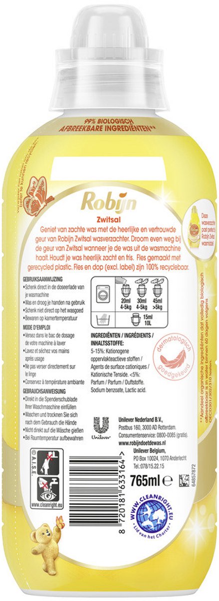 Goedkoopste Robijn Wasverzachter Zwitsalgeur 38 Wasbeurten 765 ml