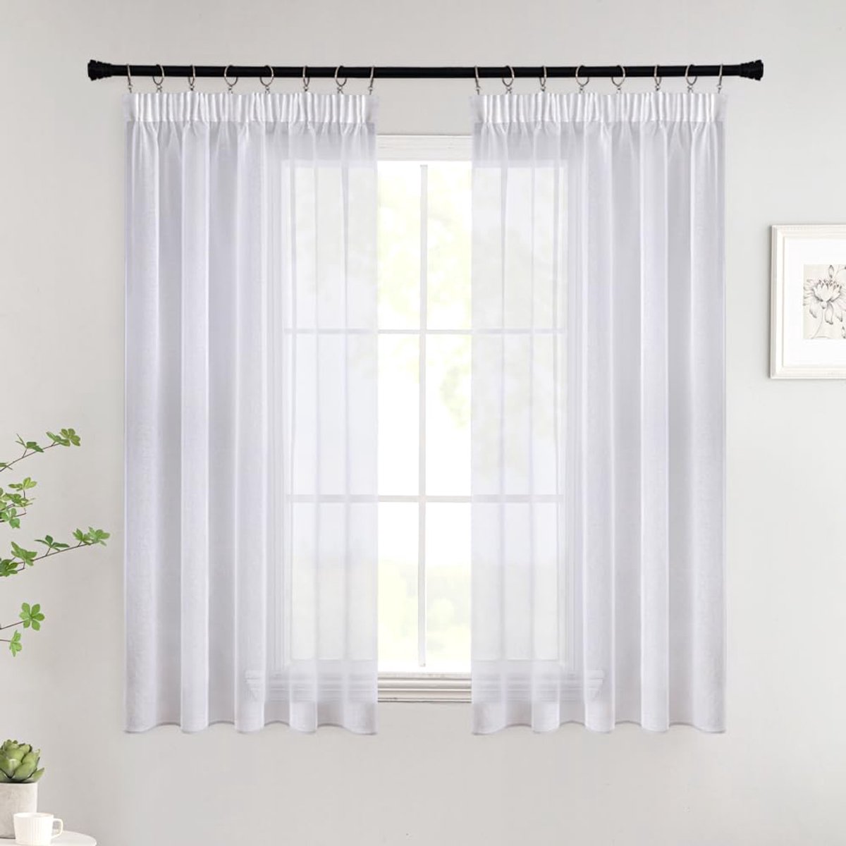 Ibenzoa Transparante Gordijnen Set voor Sfeervolle Raamdecoratie en Kamerscheiding, 140 x 145 cm, Wit, 2 Stuks