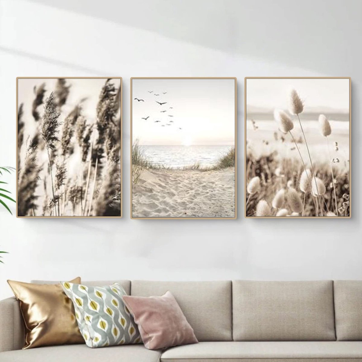 Ibenzoa Set van 3 Posters: Natuurlijke Texturen & Pampasgras beige