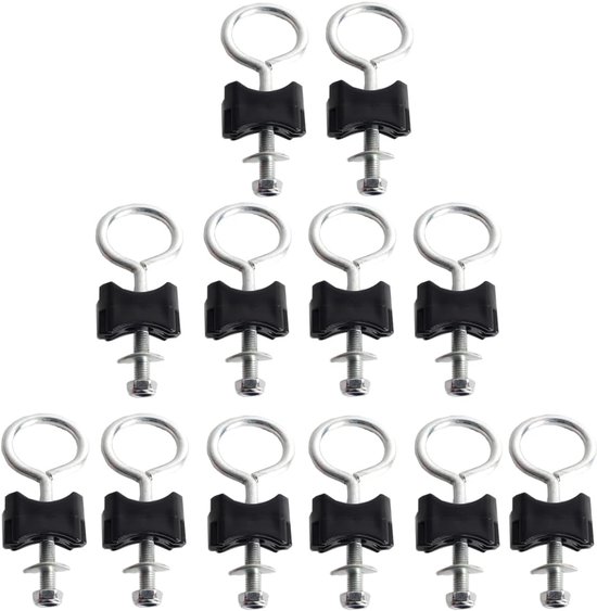 Vis pour trampoline - 12 pièces - 6 mm - Accessoires pour trampoline - Support de fixation inférieur pour trampoline - Vis rondes - Convient aux trampolines - Zwart et argent - Acier galvanisé et plastique