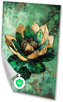 Gouden abstracte bloem schilderij - Bloem muurdecoratie - Poster natuur - Art Deco - Vintage poster - Woonkamer decoratie - Poster 40x60 cm