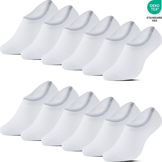 12 Paar Onzichtbare Sneakersokken Footies No-Show Met Siliconen Anti-Slip - Katoen - Wit - Maat 39-42 - Heren Dames Unisex - Zomersokken - Zakt niet af B-6002