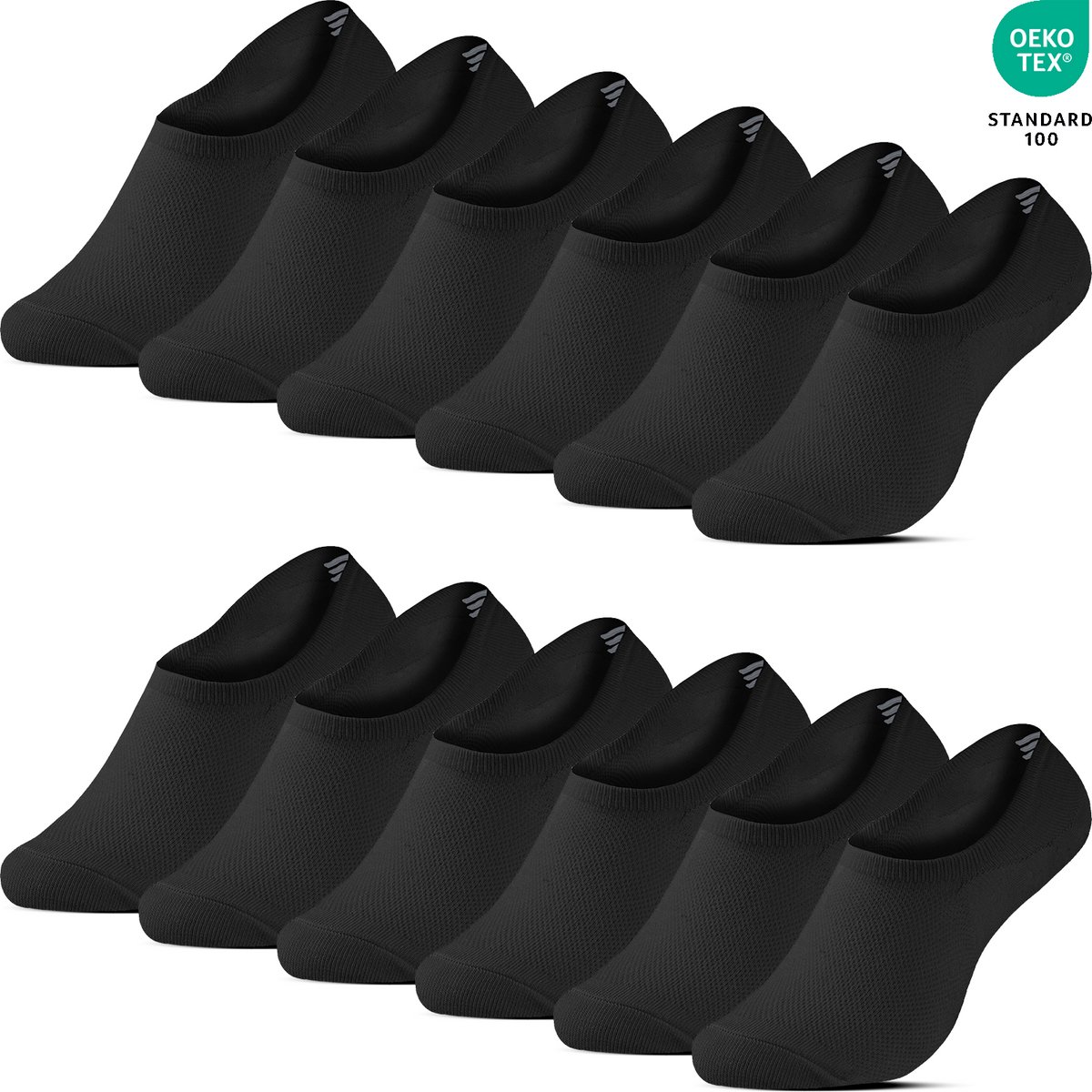 12 Paar Onzichtbare Sneakersokken Footies No-Show Met Siliconen Anti-Slip - Katoen - Zwart - Maat 43-46 - Heren Dames Unisex - Zomersokken - Zakt niet af - B-6001