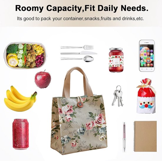 Lunchtas - Lunchbox tas - picknicktas - Roos - Canvas lunchbox tas - grote capaciteit - lunchtas - boodschappentassen - handtassendraagbare lunchtas - Groen - Klein van Merkloos — afbeelding 5
