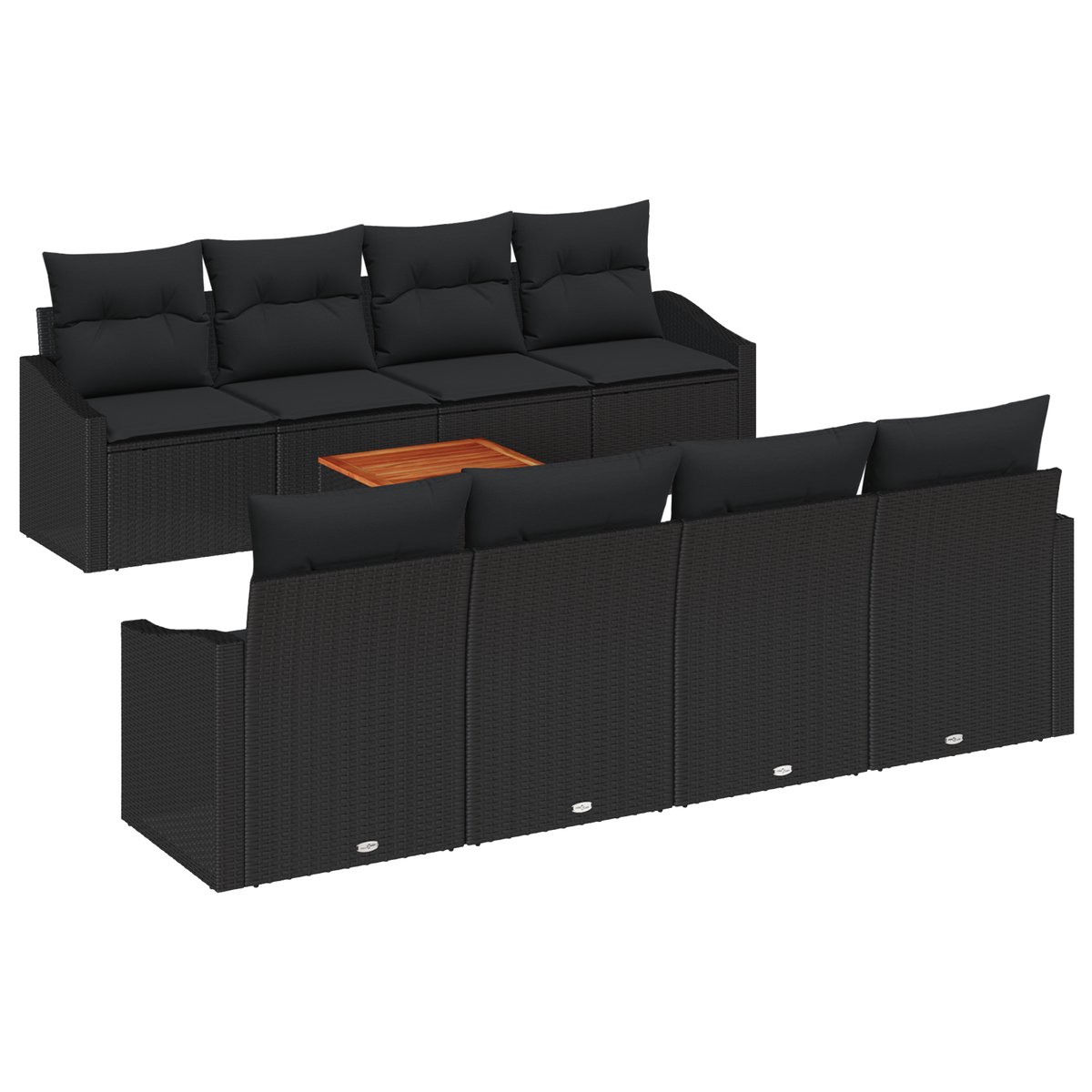 vidaXL - Tuinbank - Set - met - kussen - 9 - pcs - Zwart - poly - rattan