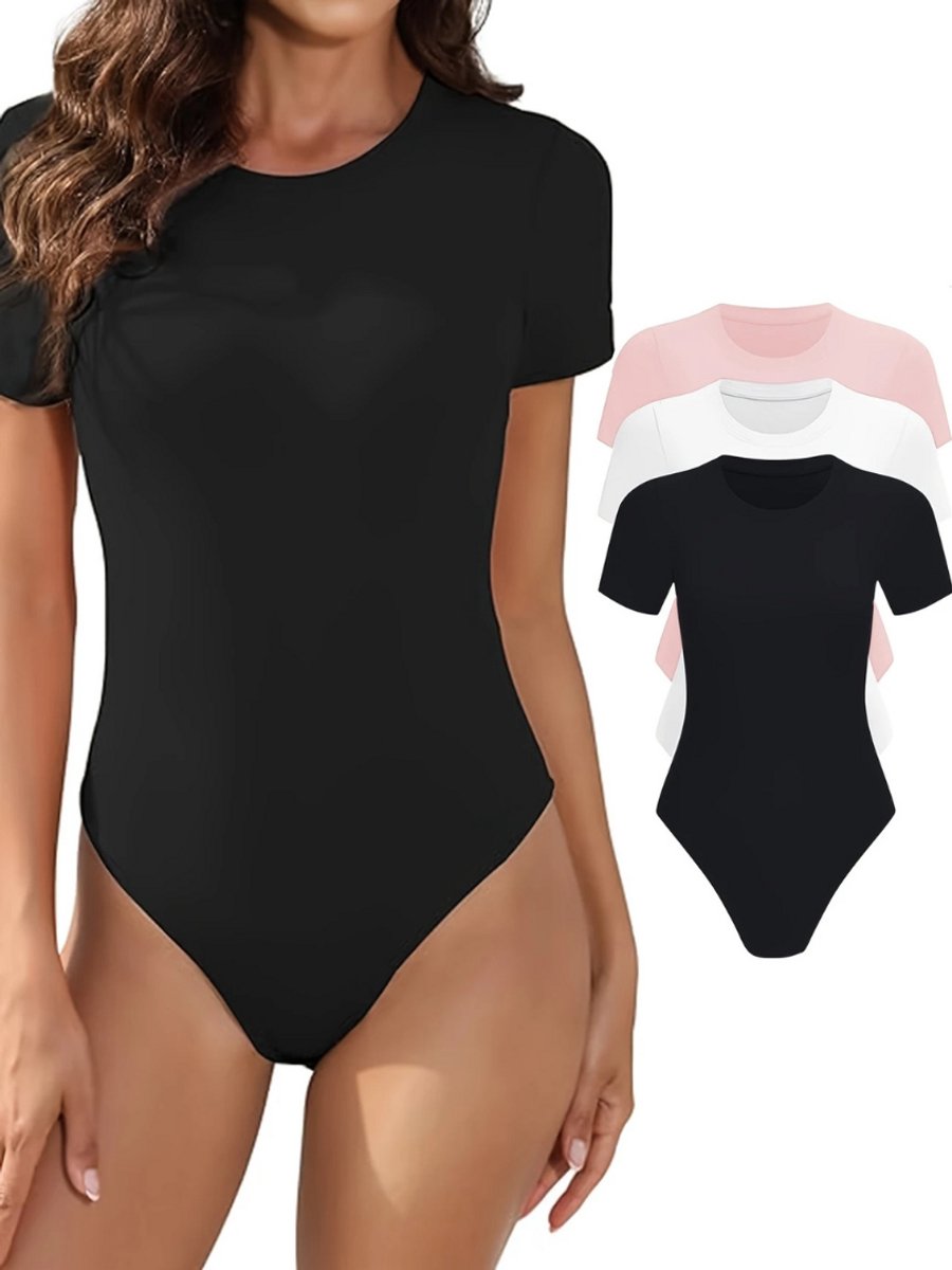 Bovista Bodysuit Dames - Jumpsuit - Corrigerend Ondergoed - Body plunge - Lingerie - Setje Vrouwen - 3 Pcs - Zwart/Wit/Roze