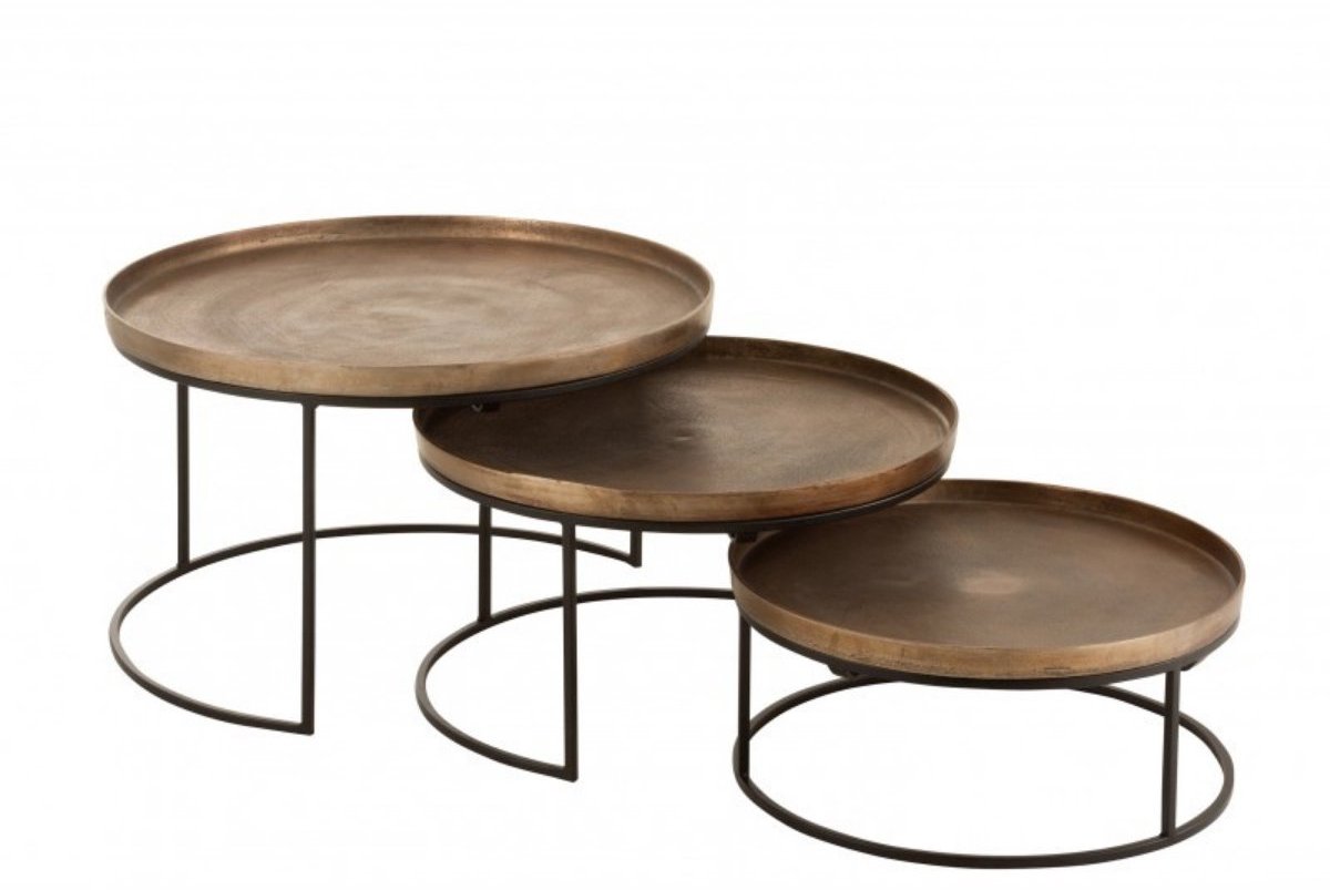 Salontafel Rond Set van 3 - Bijzettafeltjes Woonkamer - Bijzettafels Rond Staal - Antieke Ronde Tafelset - Decoratie Tafel - Decoratie Salontafel - Salon Tafel Industrieel & Landelijk - Grote Tafel & Kleine Tafel