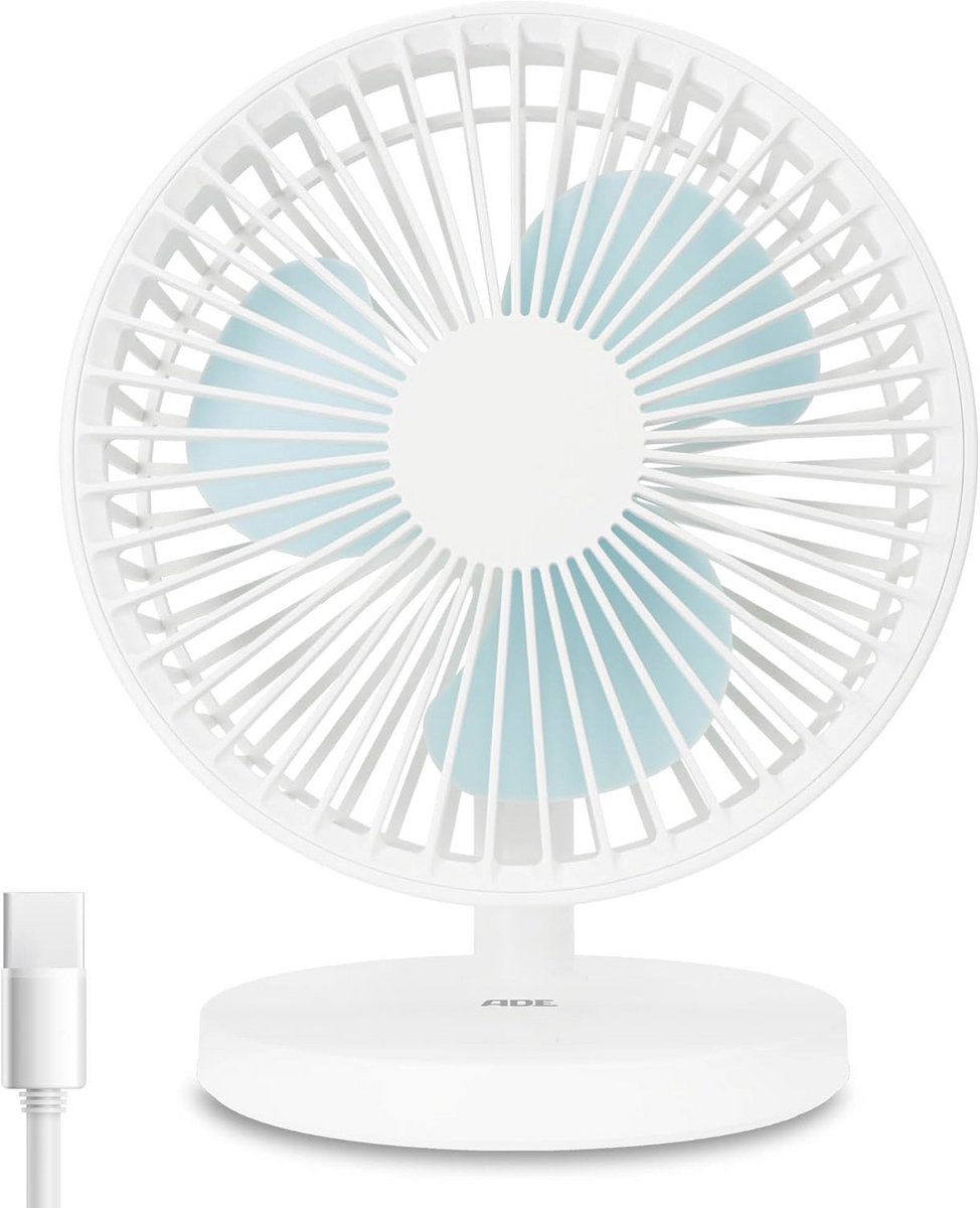 Stille tafelventilator met USB | 3 snelheden | 2000 mAh batterij voor 7,5 uur gebruik | 180° kantelbaar | Lichtgewicht en flexibel | Wit
