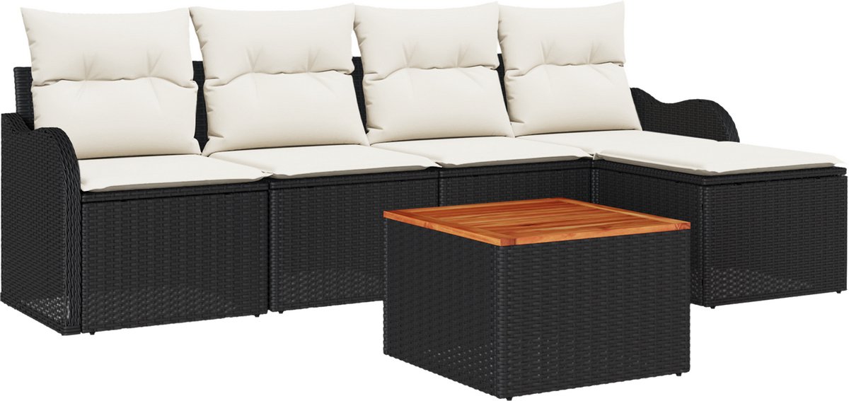 vidaXL - Tuinbank - Set - met - opslag - 6 - pcs - Zwart - en - Crème - poly - rattan