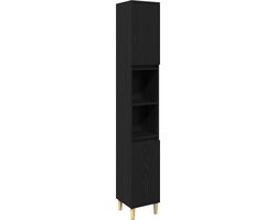 vidaXL - 3-Delige - Badkamer - Meubel - Set - Zwart - Eiken - Bewerkt - Hout