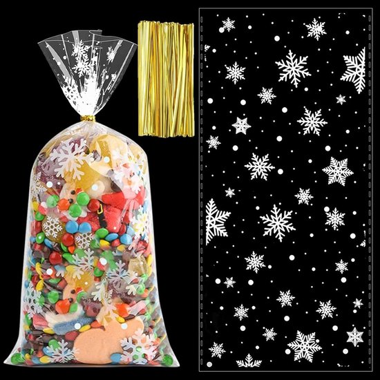 Kiiwah 50 stuks Kerstmis koekjeszakjes, sneeuwvlok cellofaanzakjes Doorzichtige Candy Bar snoepzakjes met Twist stropdassen voor bonbon koekjes Kerstmis snoepzakjes Kiiwah 50 stuks Kerstmis koekjeszakjes, sneeuwvlok cellofaanzakjes Doorzichtige Candy Bar snoepzakjes met Twist stropdassen voor bonbon koekjes Kerstmis snoepzakjes