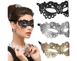 3 stuks kanten maskerbal Venetiaans masker voor dames - sexy oogmasker maskerade voor Halloween, carnaval, party kostuum bal