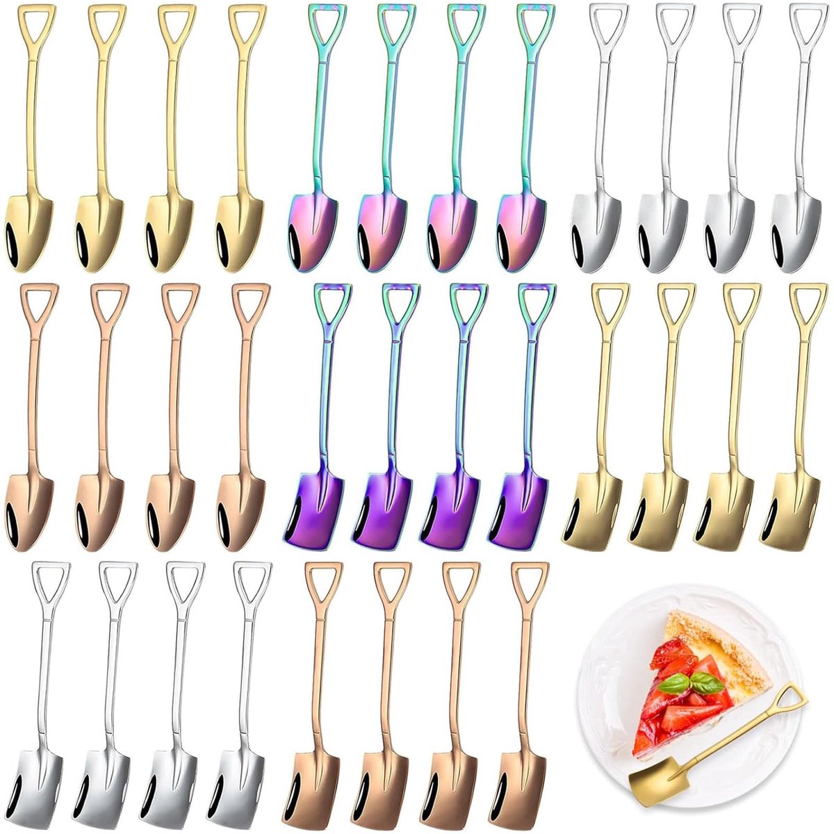 Ibenzoa® Set van 32 Roestvrijstalen Dessertlepels met Schep en Puntige Ontwerp, Perfect voor Thee, Koffie en Suiker