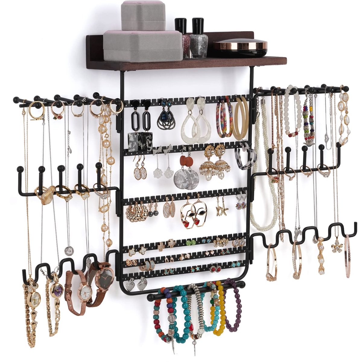 Ibenzoa® Multifunctionele Wandopslag voor Sieraden en Accessoires – Stabiele Constructie met 6 Draaibare Kettinghouders
