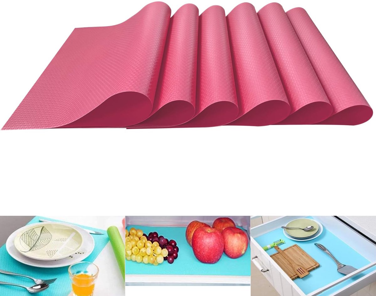 Ibenzoa® Driehoekige Koelkastinzetstukken - Set van 6, Roze, Waterdicht, Antislip en Wasbaar