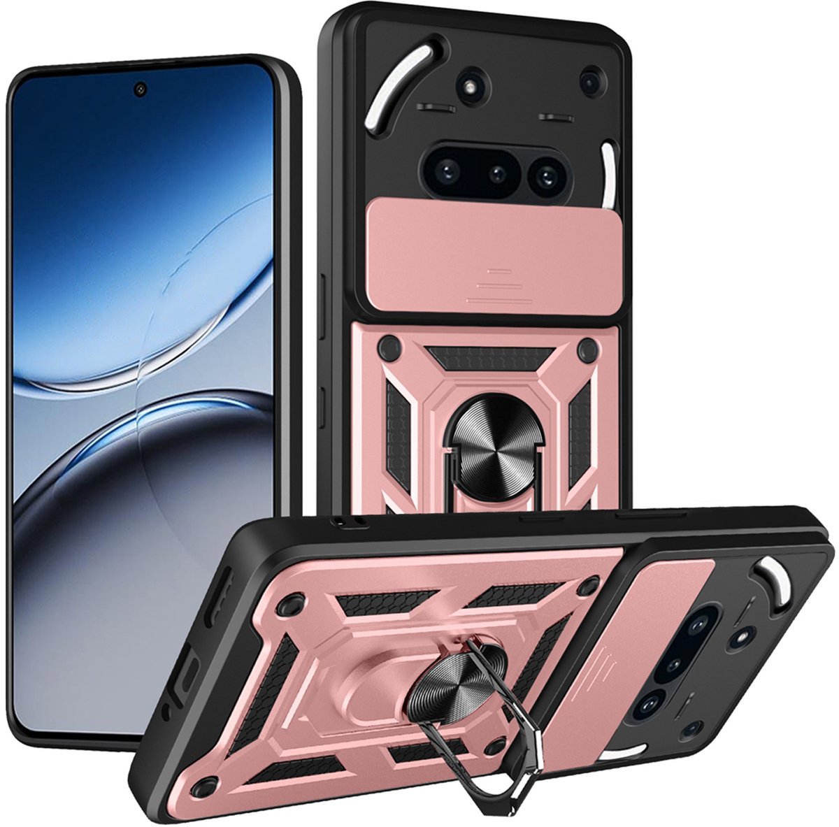 MobyDefend Hoesje - Geschikt voor Nothing Phone (3a) - Pantsercase Met Draaibare Ring - Rosé