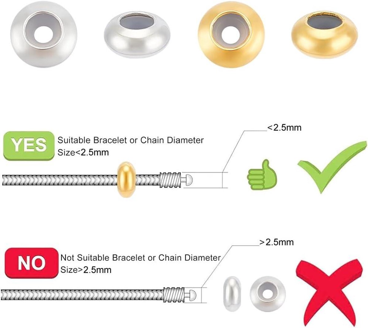 UNICRAFTALE Ongeveer 30 stks 6/8/10mm Stopper Kralen Siliconen Spacer Rondelle Slider Kralen met Rubber Binnen Spacer Kralen Roestvrij Staal Losse Kralen Metalen Spacers voor DIY Sieraden Maken