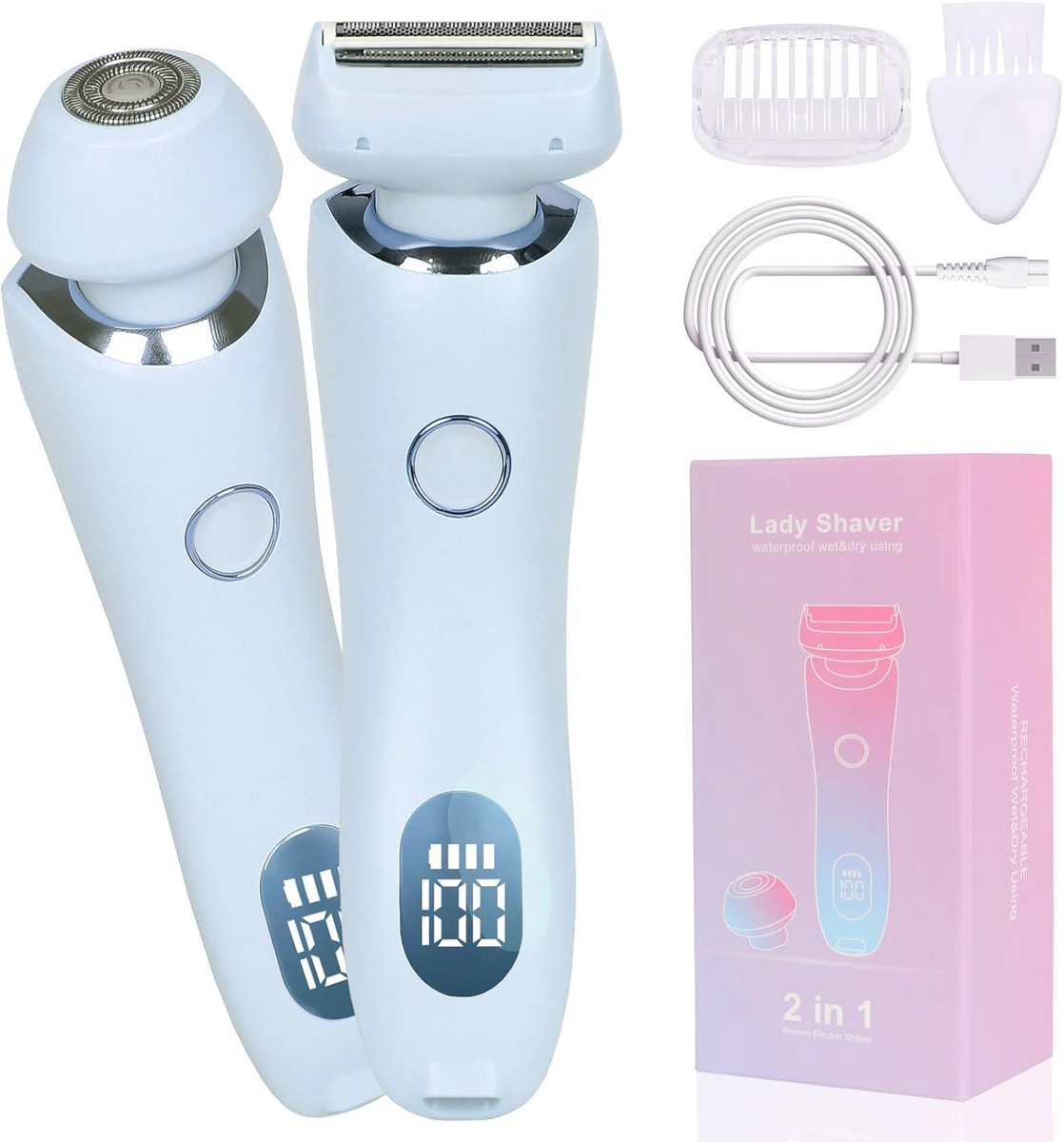 Waterdicht elektrisch scheerapparaat voor dames - 3-in-1 trimmer voor lichaam, gezicht, benen en bikini