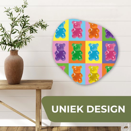 Organische wanddecoratie 60x60 cm - Organisch schilderij Art- Snoep - Kleurrijk - Muurdecoratie woonkamer - Kamer decoratie - Schilderijen - Muurcirkel aesthetic