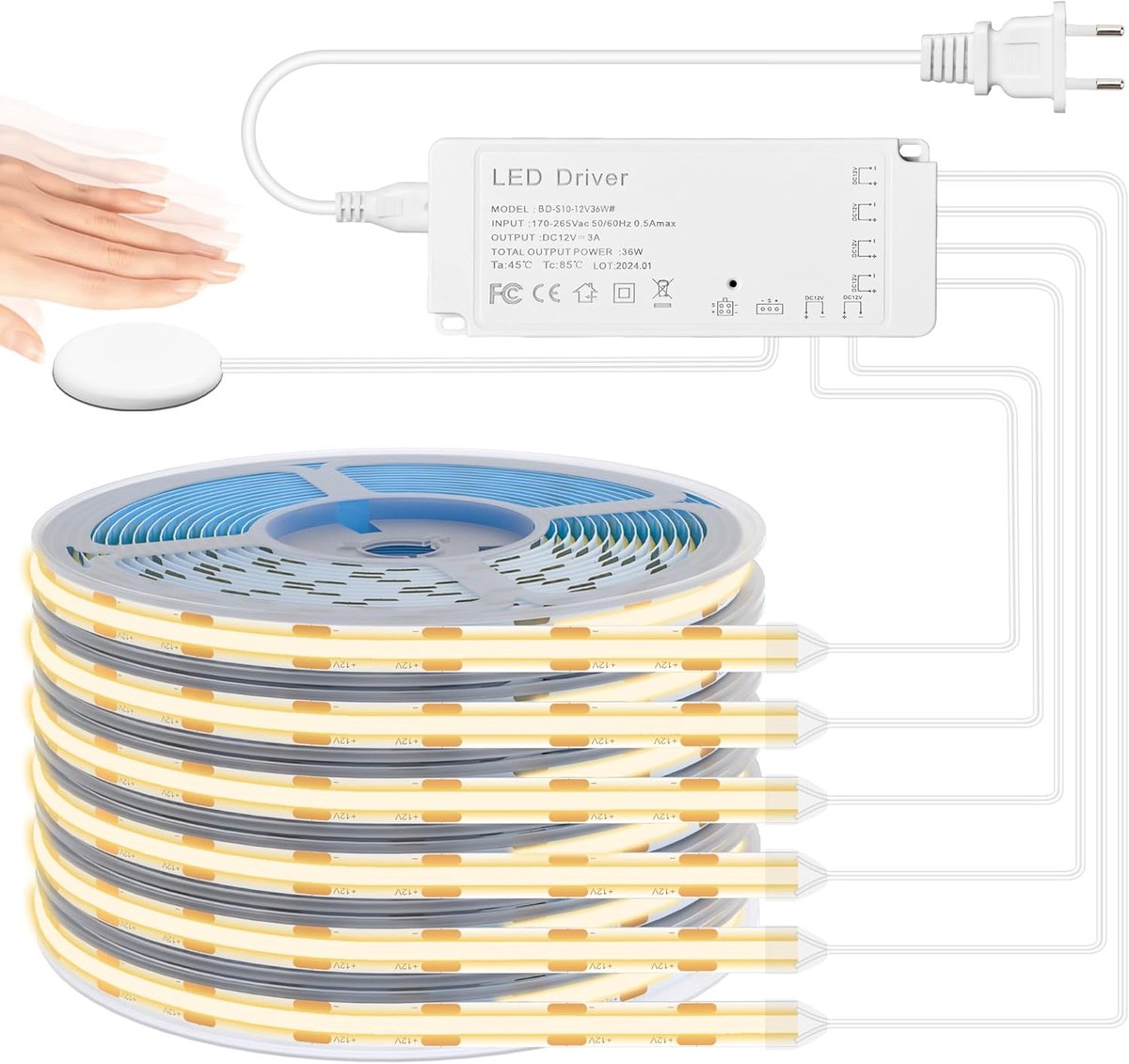 COB LEDstrip 2 m met dimschakelaar voor akoestische panelen, kasten en keukenverlichting