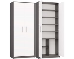 Kantoorkast-Kledingkast Antraciet Wit-Opbergkast-6 Legplanken-Archiefkasten