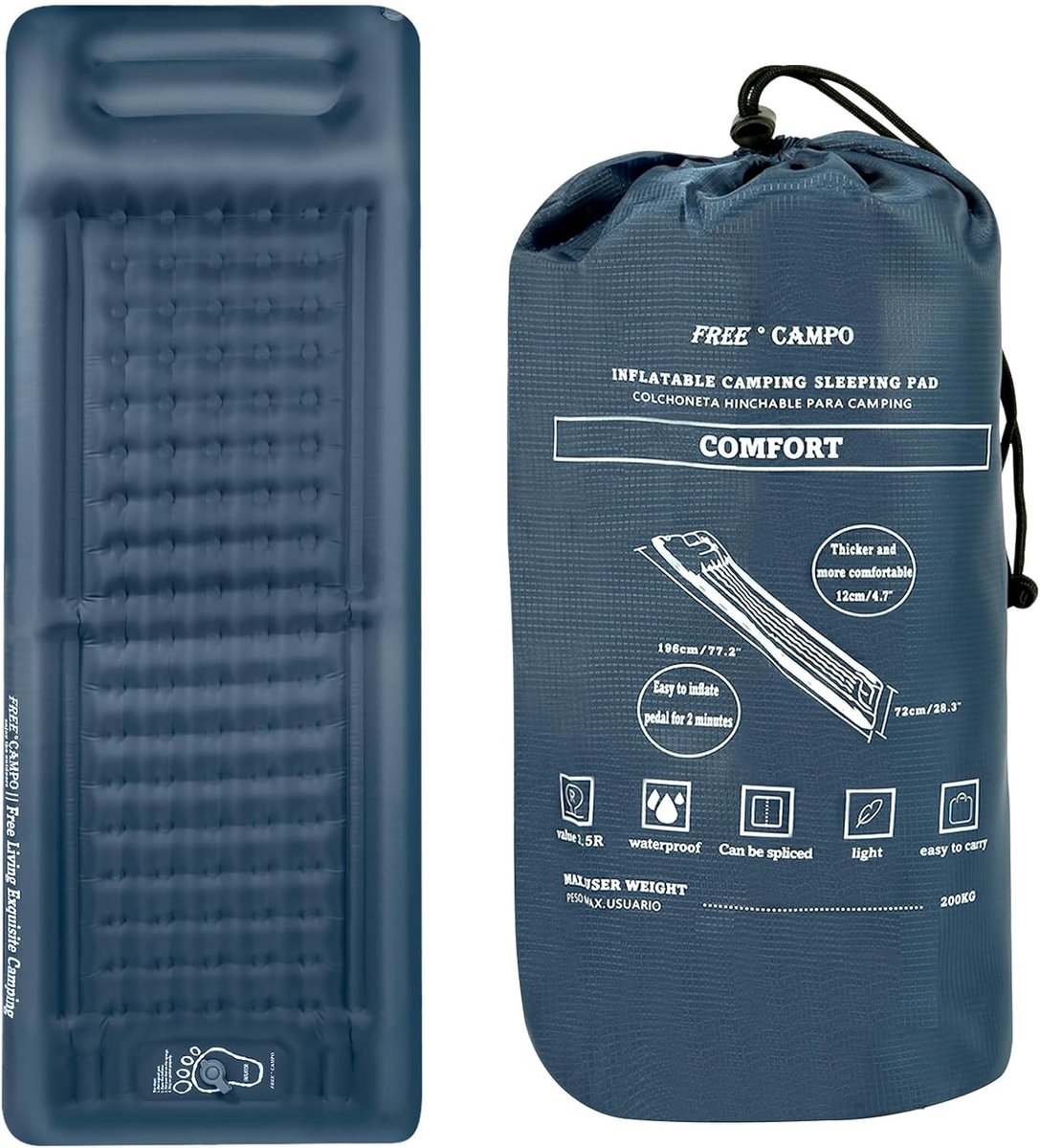 Zelfopblazend Campingmatras - 12 cm Dikke Opblaasbare Mat met Kussen voor Buitenavonturen