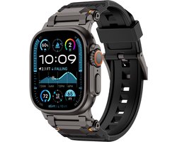 Strap-it Luxe 'Adventurer' siliconen band - geschikt voor Apple Watch Series 1/2/3/4/5/6/7/8/9/10/11/SE/SE2/SE3/Ultra (2/3) - grote maten 44mm / 45mm / 46mm / 49mm (zwart met zwart)