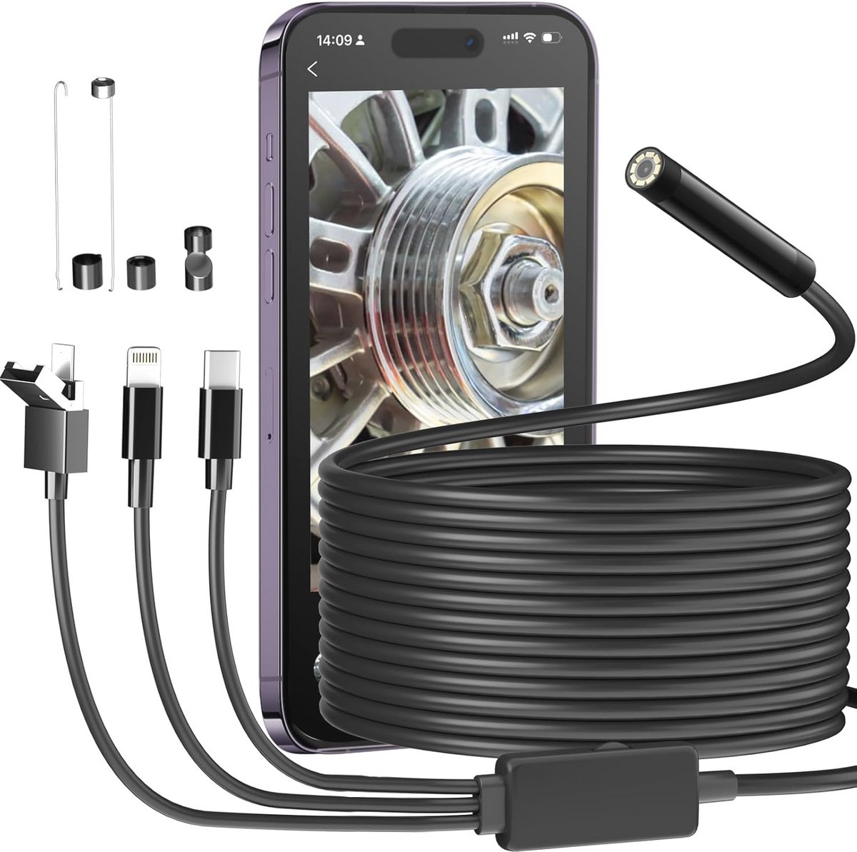 Endoscopiecamera met 1080p, 5 m kabel en IP67 waterdicht