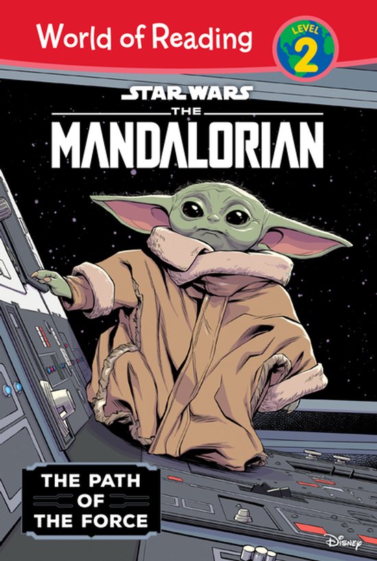 Star Wars The Mandalorian boek voor beginnende lezers met Grogu die op een ruimteschipbediening zit.