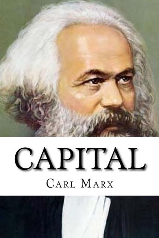 Boekomslag van 'Kapitaal' van Karl Marx, met een portret van Marx.