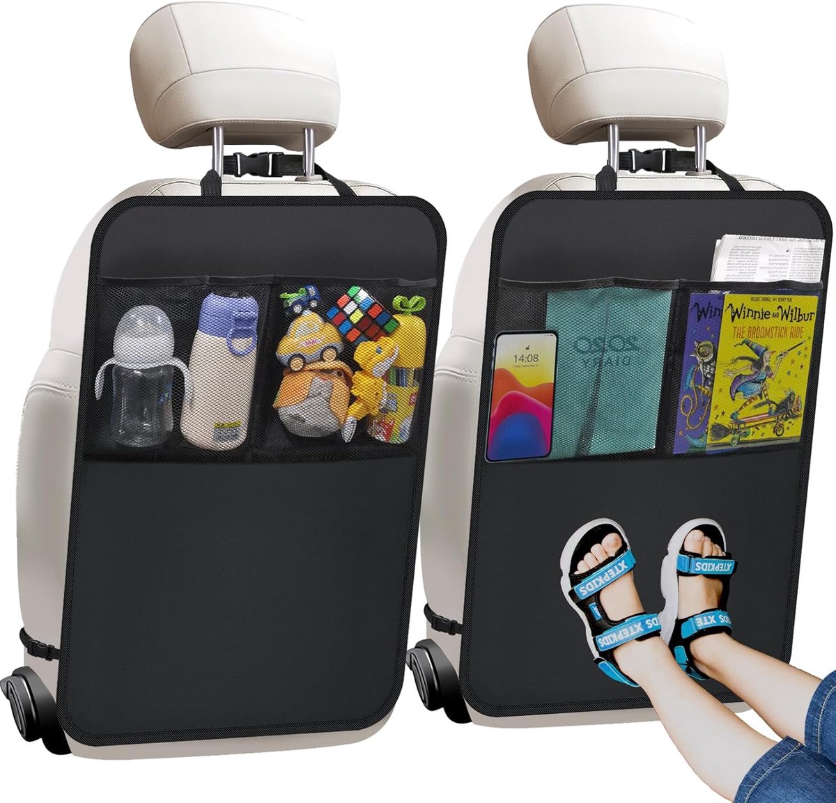 Image of 2 stuks - Universele vuilwerende automatten - Autostoelbeschermers met opbergtas - Water- en vlekbestendig - Voorkom dat uw kinderen of huisdieren vlekken op uw autostoelen maken - Zwart
