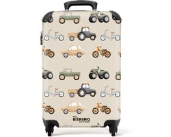 NoBoringSuitcases.com® - Kinderkoffer jongen - Kindertrolley jongens - Retro voertuigen patroon - Handbagage koffer lichtgewicht - Reiskoffer trolley kinderen - Rolkoffer met wieltjes - Past binnen 55x40x20 en 55x35x25