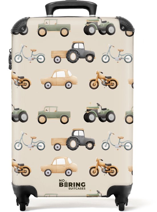 NoBoringSuitcases.com® - Kinderkoffer jongen - Kindertrolley jongens - Retro voertuigen patroon - Handbagage koffer lichtgewicht - Reiskoffer trolley kinderen - Rolkoffer met wieltjes - Past binnen 55x40x20 en 55x35x25