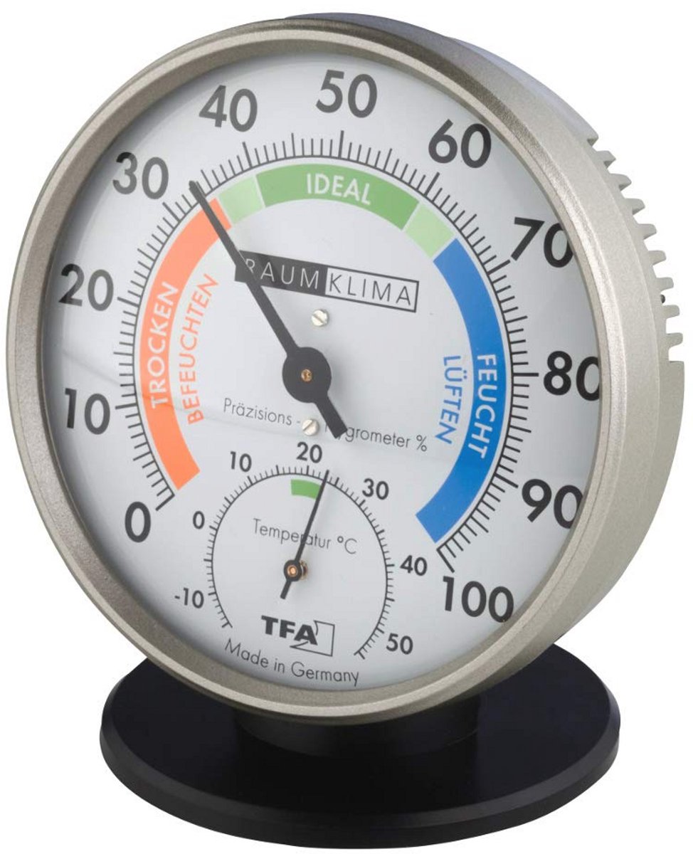 Precisie Thermo-Hygrometer voor Binnenklimaatbeheersing – Analoog, Comfortzones, Nauwkeurige Temperatuur en Luchtvochtigheid